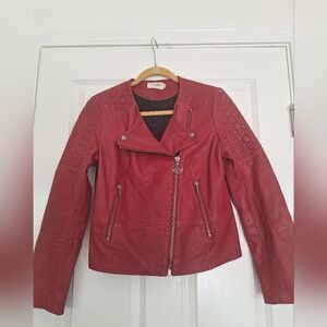 Eleven Paris Women Red‎ moto Leather JACKET Size 40 S-M